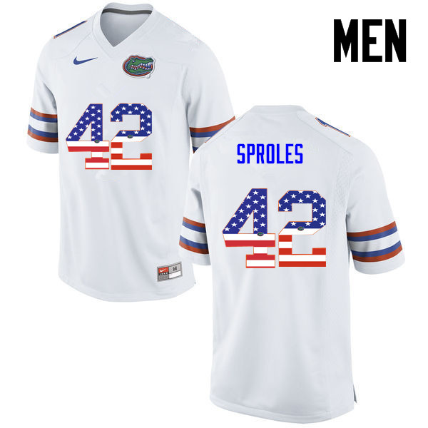 Men Florida Gators #42 Nick Sproles College Football USA Flag Fashion Jerseys-White
